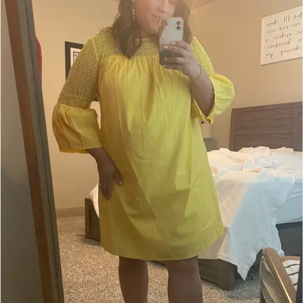 Draper James Yellow Shift Dress SIZE 14 Lace Romantic Babydoll Designer $146 - Picture 6 of 10